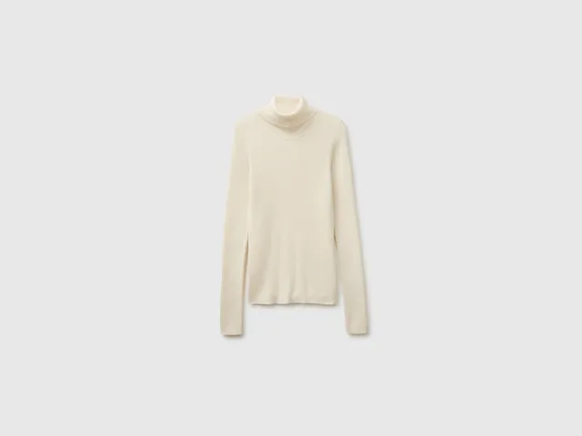 United Colors of Benetton Maglione Dolcevita Lana Seta Coste