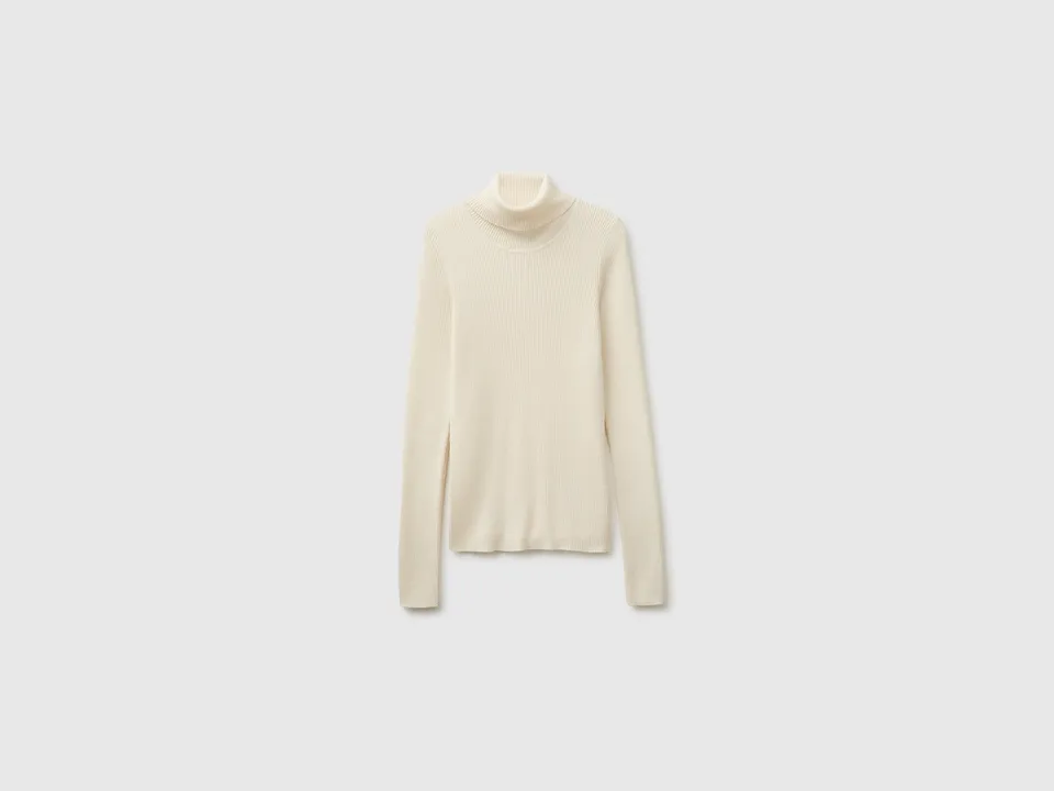 United Colors of Benetton Maglione Dolcevita Lana Seta Coste