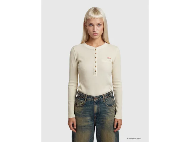 Benetton Henley Vintage maglietta manica lunga cotone M