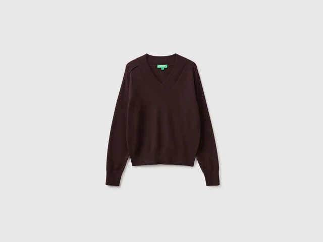 United Colors of Benetton maglione scollo a V lana viscosa cashmere
