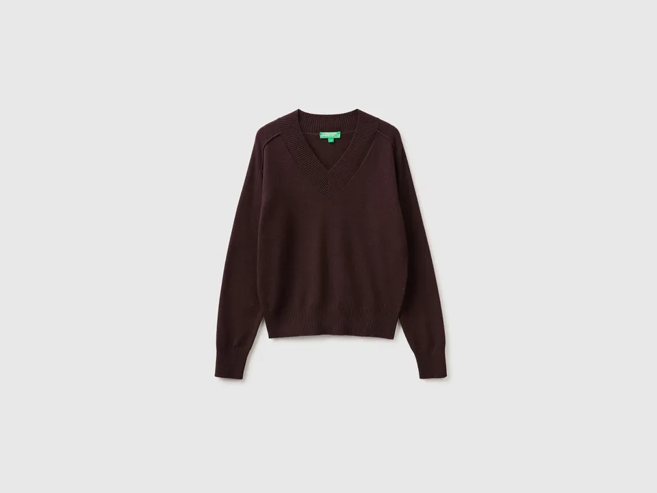 United Colors of Benetton maglione scollo a V lana viscosa cashmere
