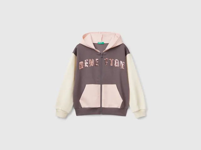 United Colors of Benetton Felpa Zip Paillettes Misto Cotone Donna