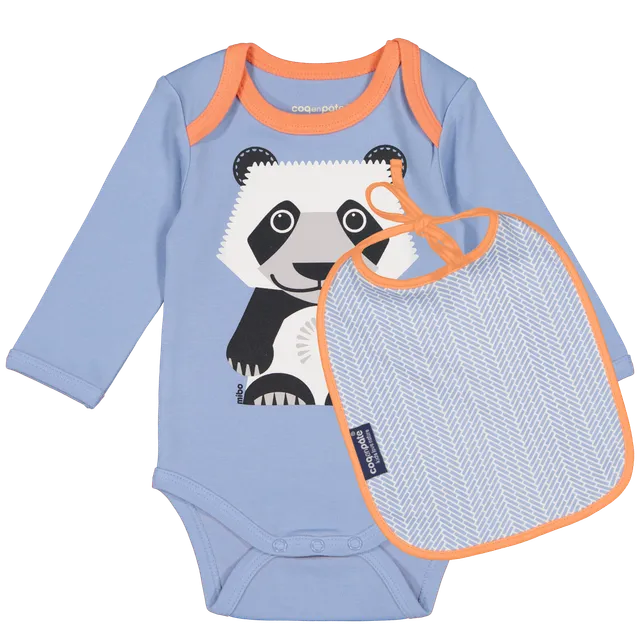 Coq en Pâte Set Neonato Panda Body Bavaglino Cotone Bio