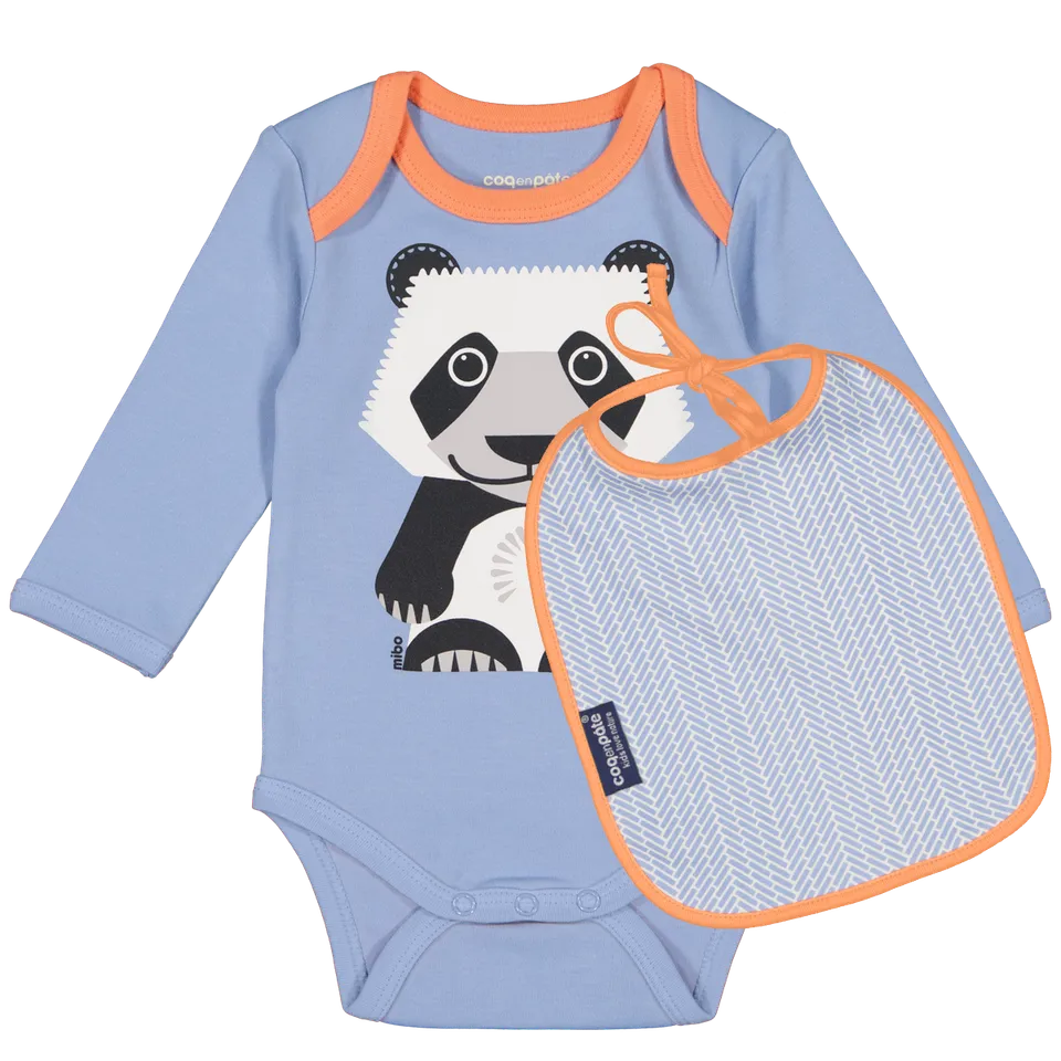 Coq en Pâte Set Neonato Panda Body Bavaglino Cotone Bio