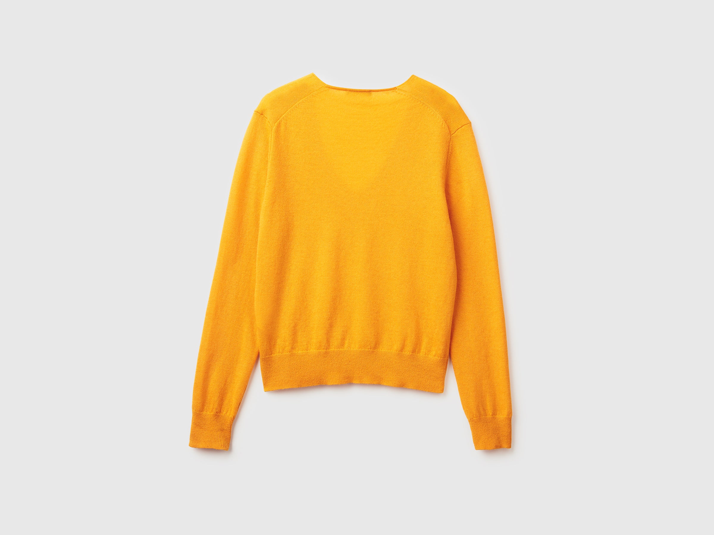 Benetton maglione scollo V giallo ocra pura lana Merino