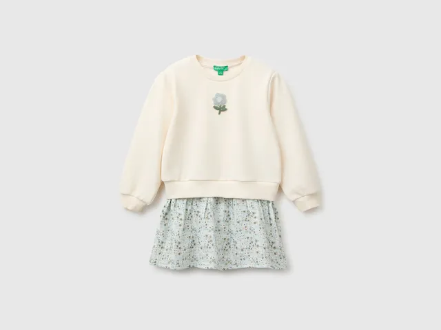 Benetton Vestito Bambina Gonna Fiori Cotone