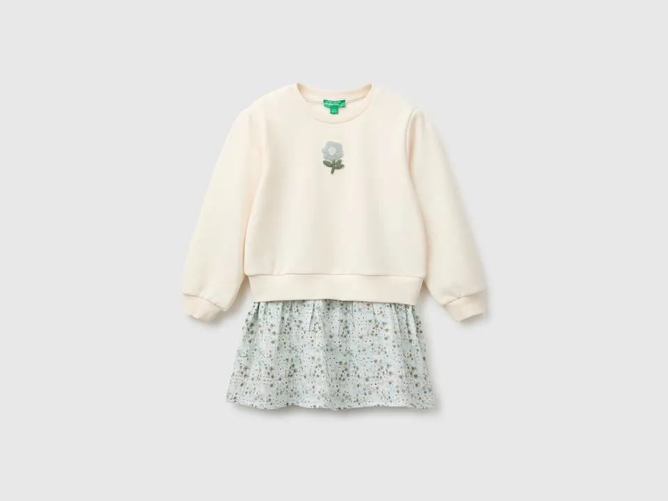 Benetton Vestito Bambina Gonna Fiori Cotone