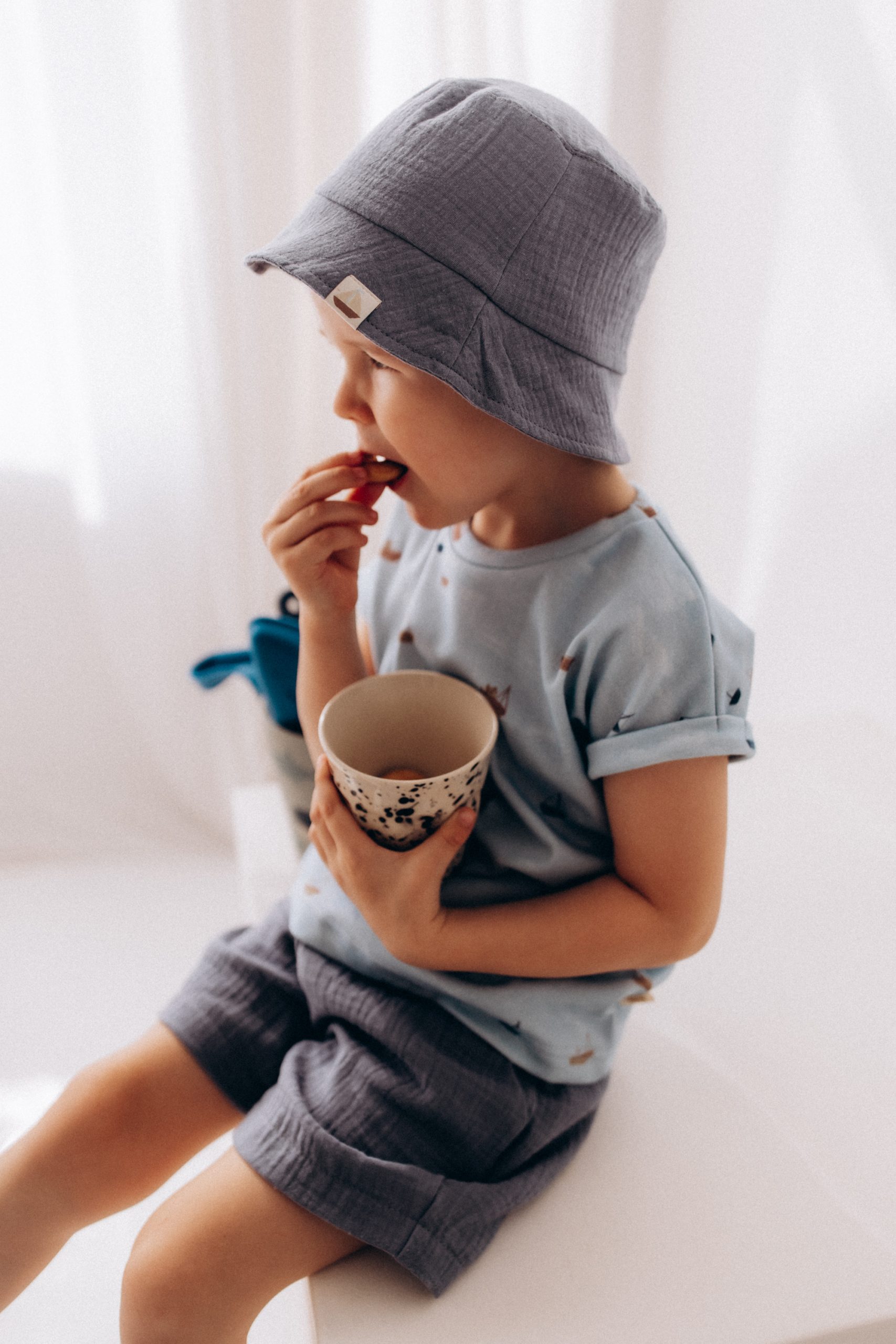 Woolly Organic Kids Hats bucket hat bambino cotone blu mare