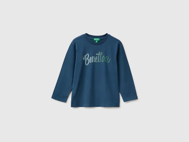 United Colors of Benetton Maglia Manica Lunga Stampa Logo Cotone Bio