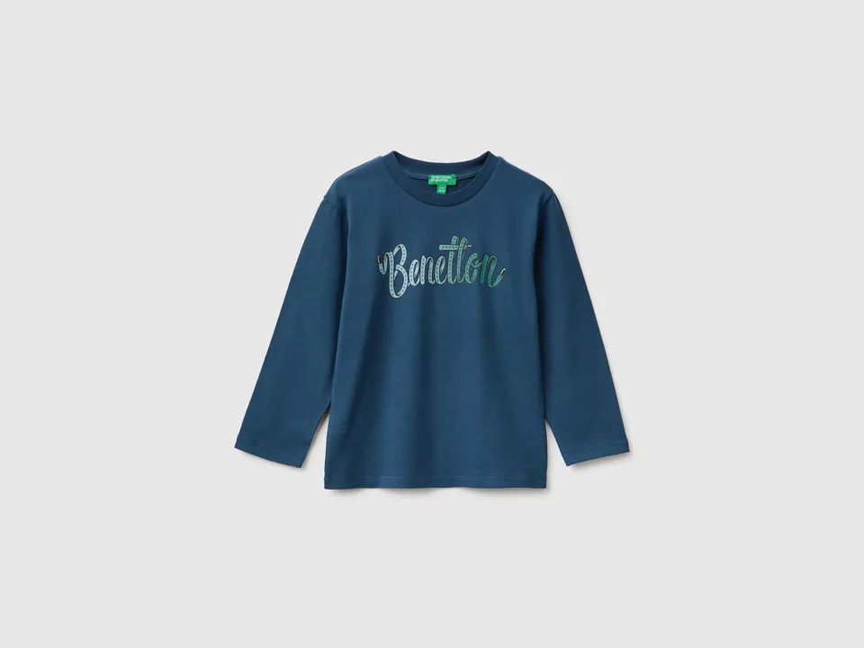 United Colors of Benetton Maglia Manica Lunga Stampa Logo Cotone Bio