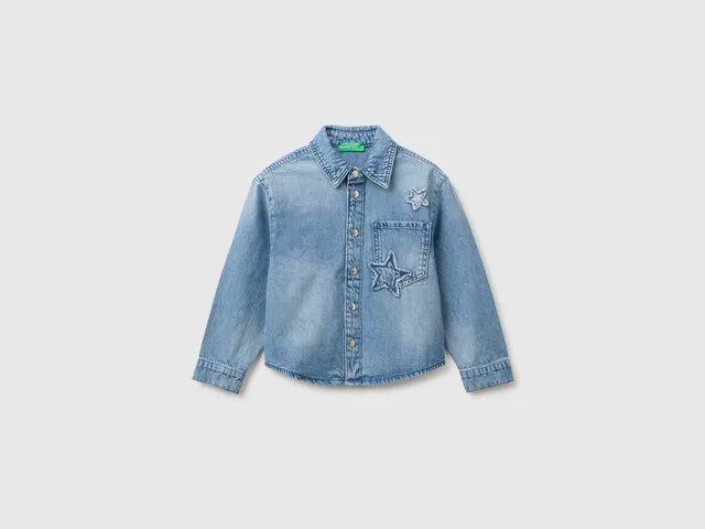 Benetton Camicia denim stelle cotone maniche lunghe
