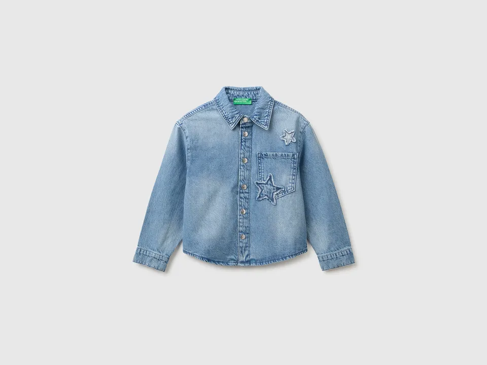 Benetton Camicia denim stelle cotone maniche lunghe