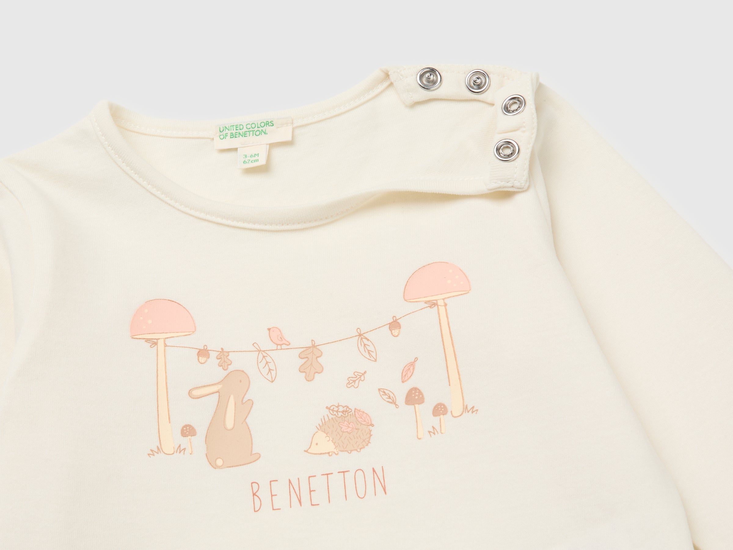 Benetton T-shirt neonato cotone biologico stampa animali 68