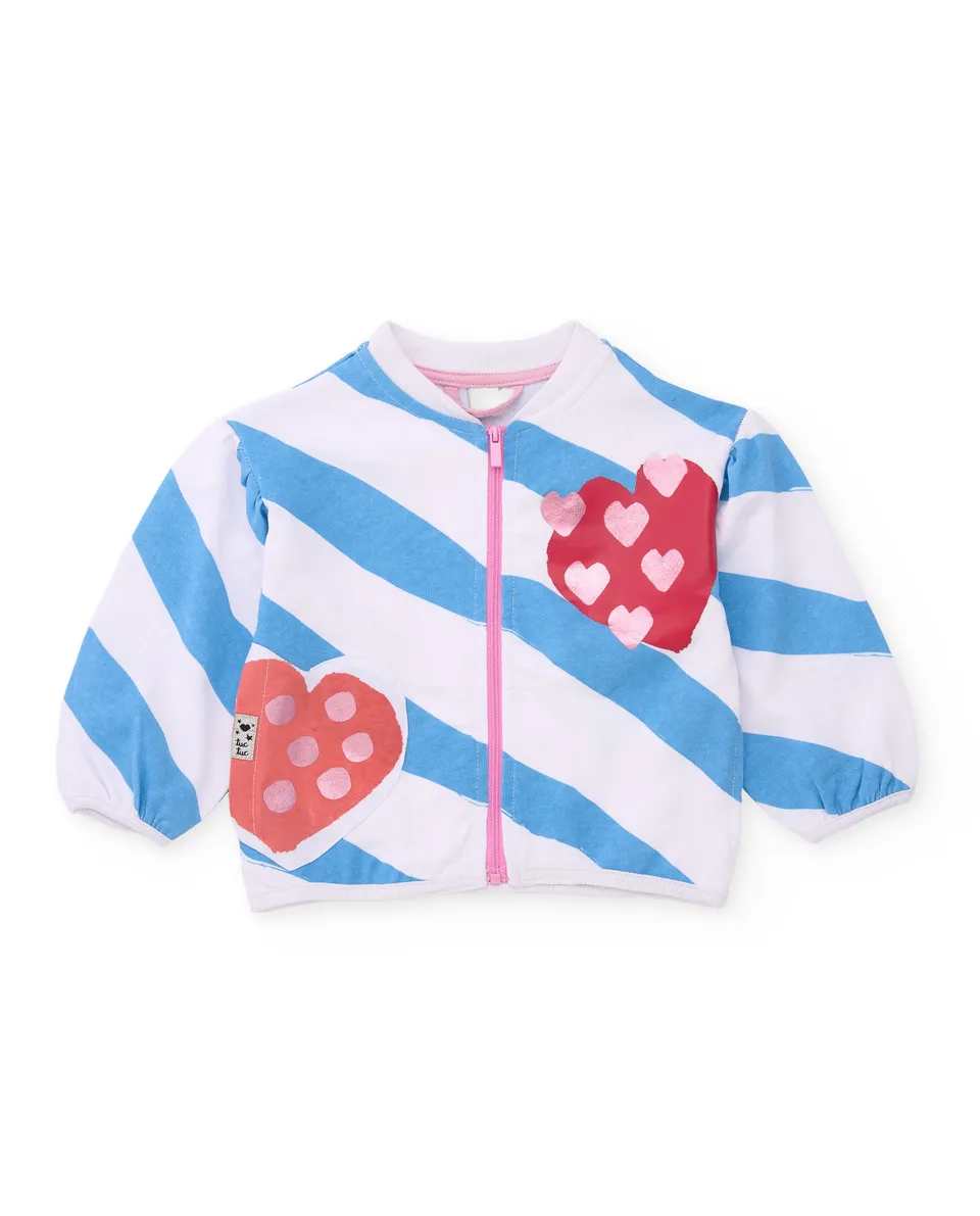 TucTuc Felpe Felpa bambina zip bianca righe cuori