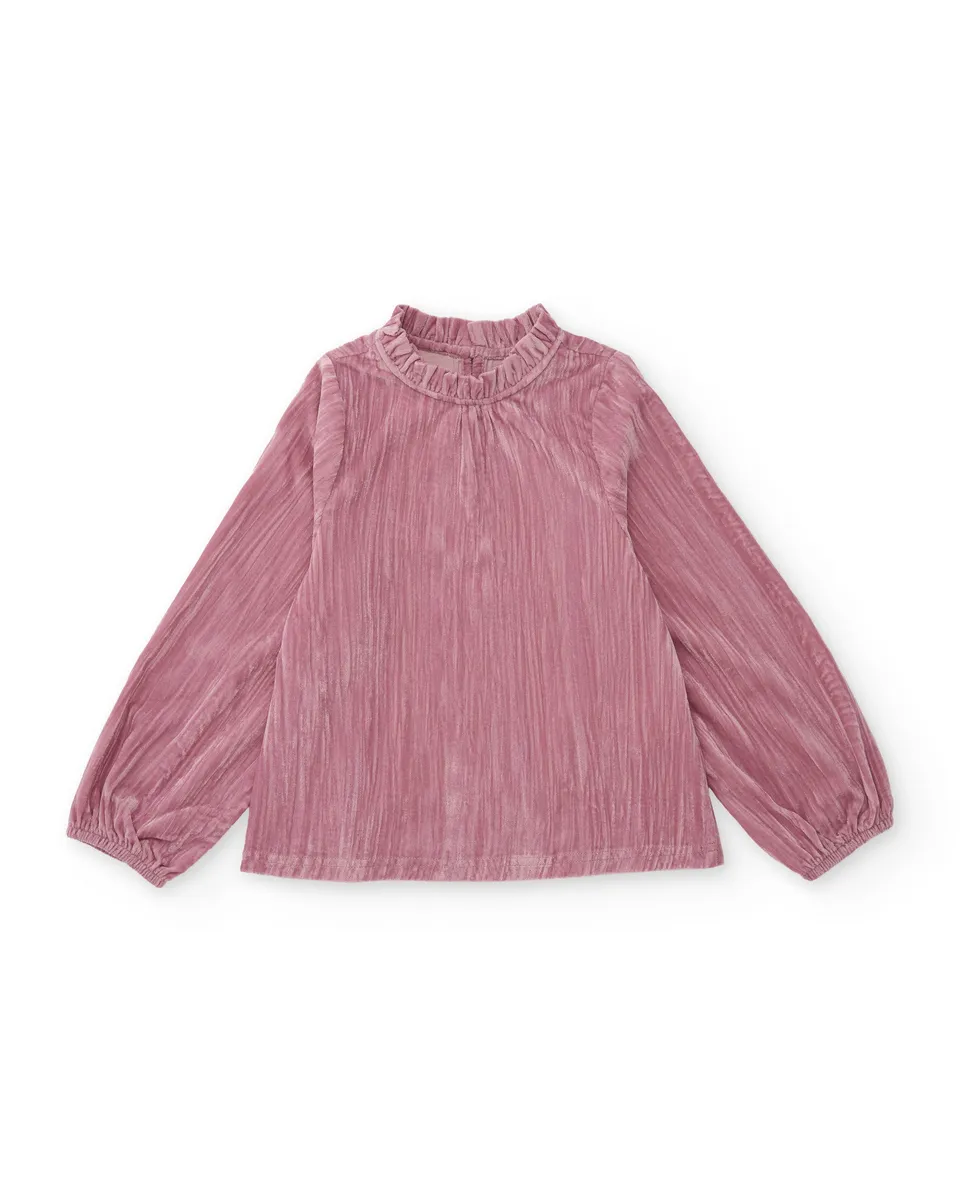 TucTuc Camicette blusa bambina tela rosa collo plissettato