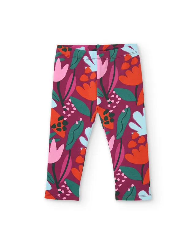 TucTuc Leggings bambina bordeaux floreale elasticizzato