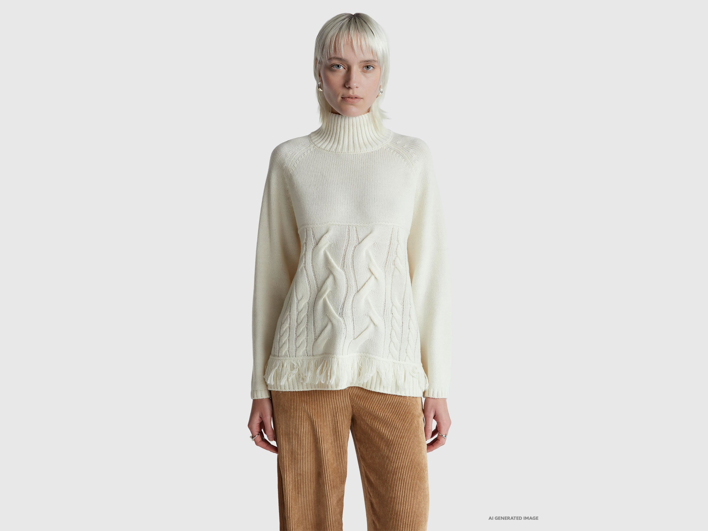 Benetton Sweaters Maglione dolcevita frange taglia S