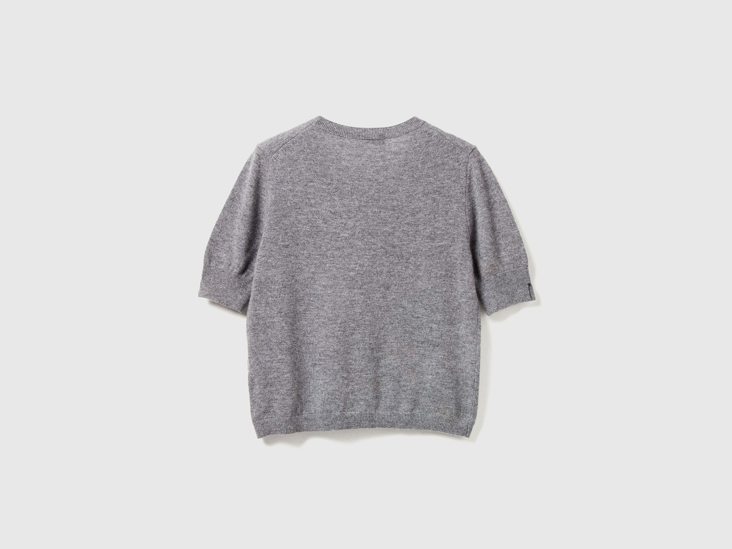 United Colors of Benetton maglione lana Merino grigio maniche corte