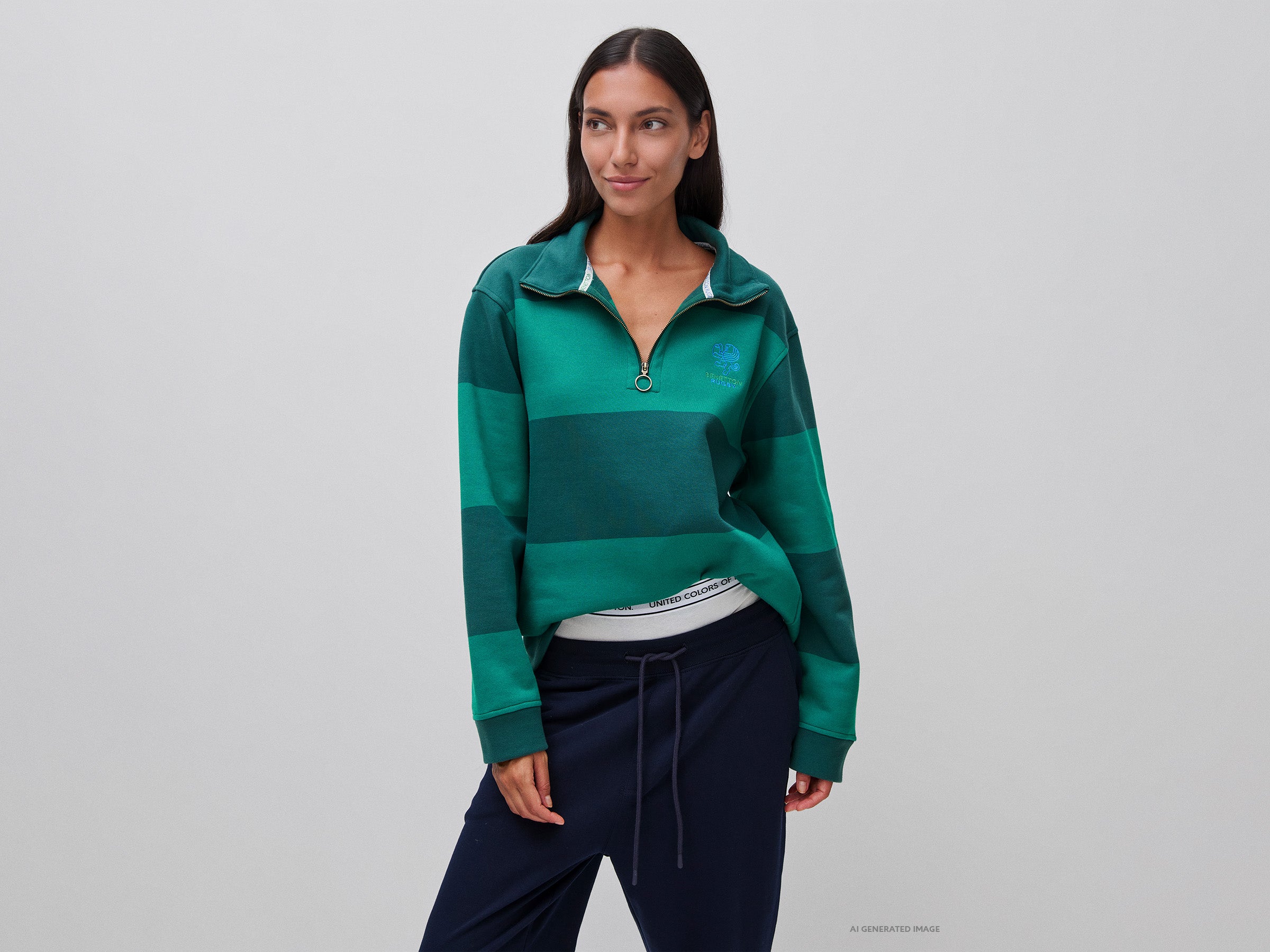 United Colors of Benetton Rugby Felpa righe cotone ricamata L