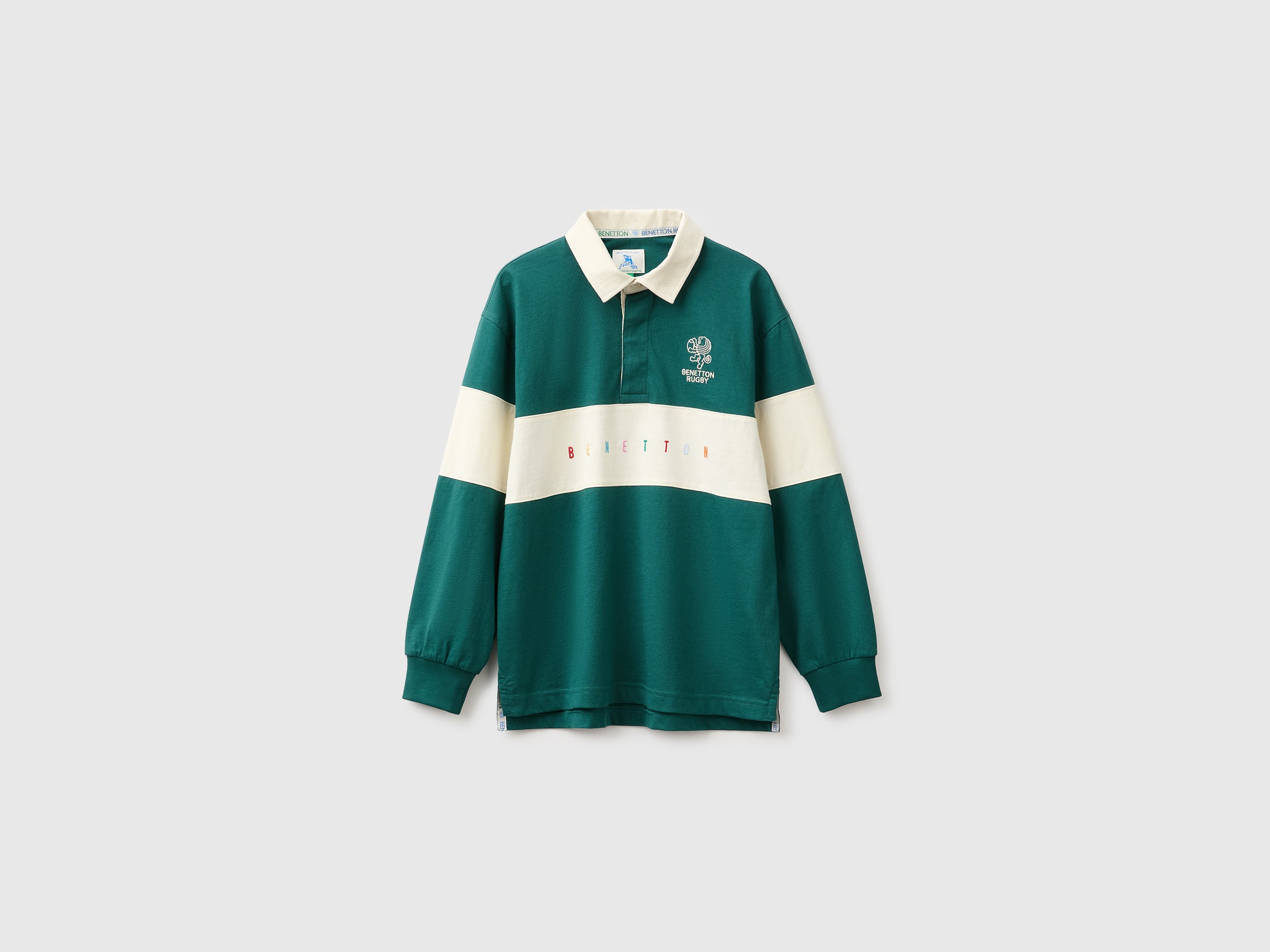 United Colors of Benetton Polo Rugby Cotone Bio Verde Maniche Lunghe