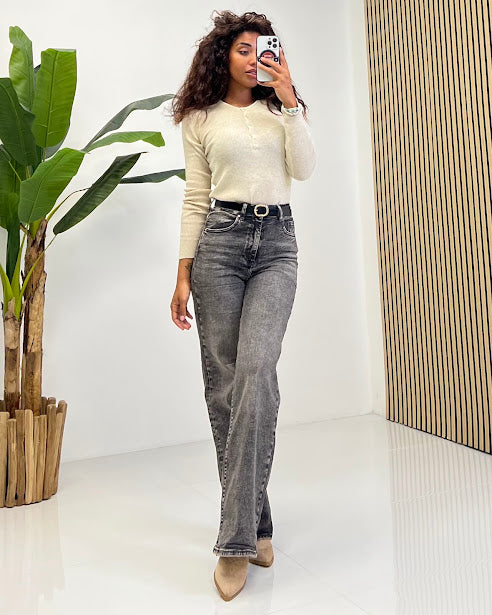 Sottosopra JEH3851 Jeans Palazzo Donna Grigio Melange