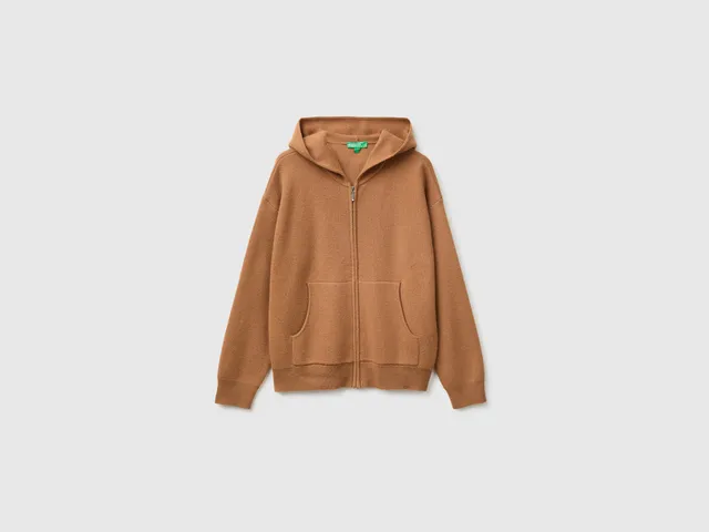 United Colors of Benetton Maglione Zip Lana Cashmere Cappuccio