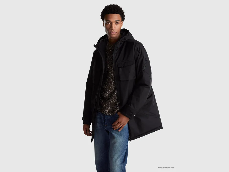 United Colors of Benetton parka imbottito cotone nylon cappuccio