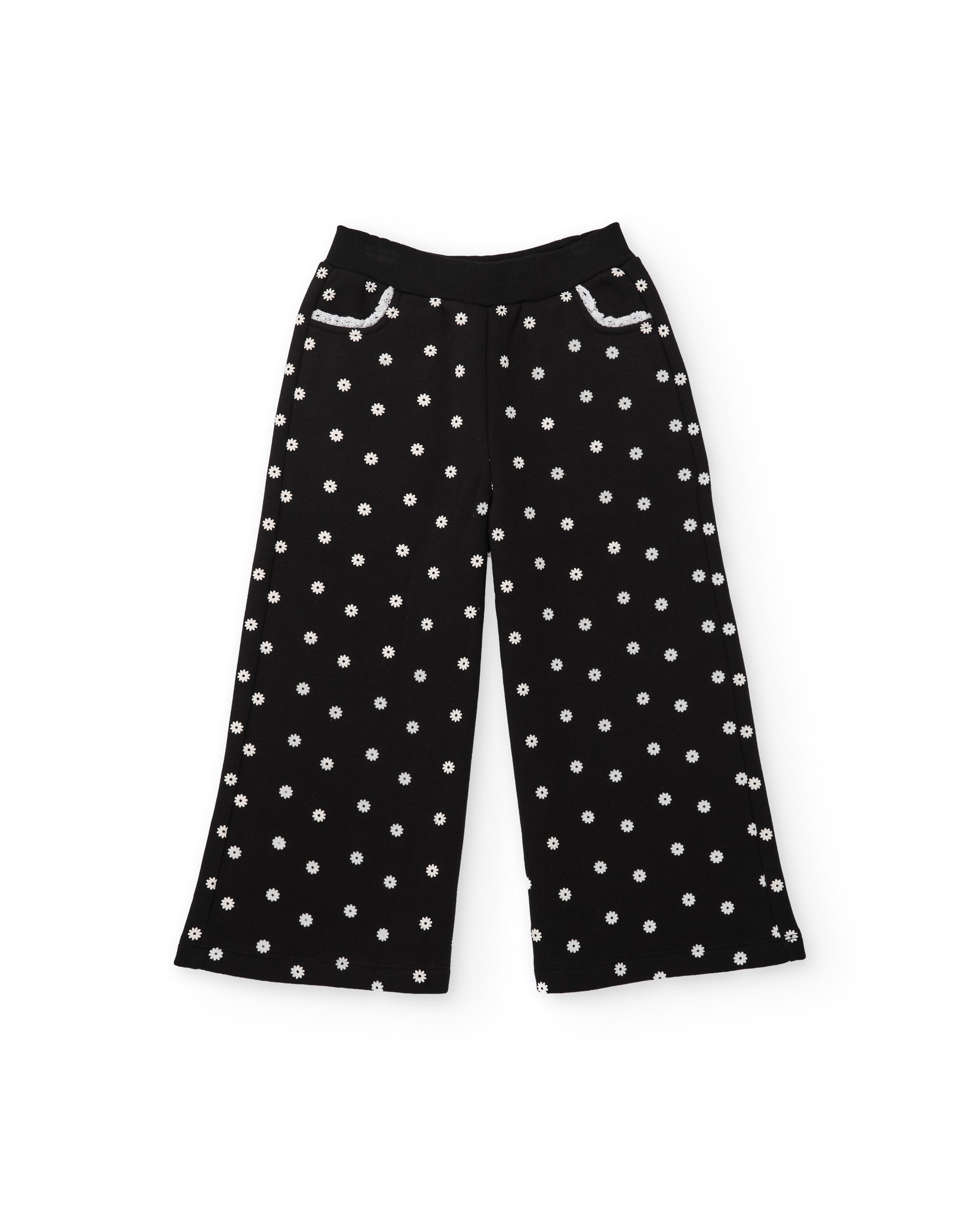 TucTuc Pantaloni felpa bambina gamba larga floreale nero
