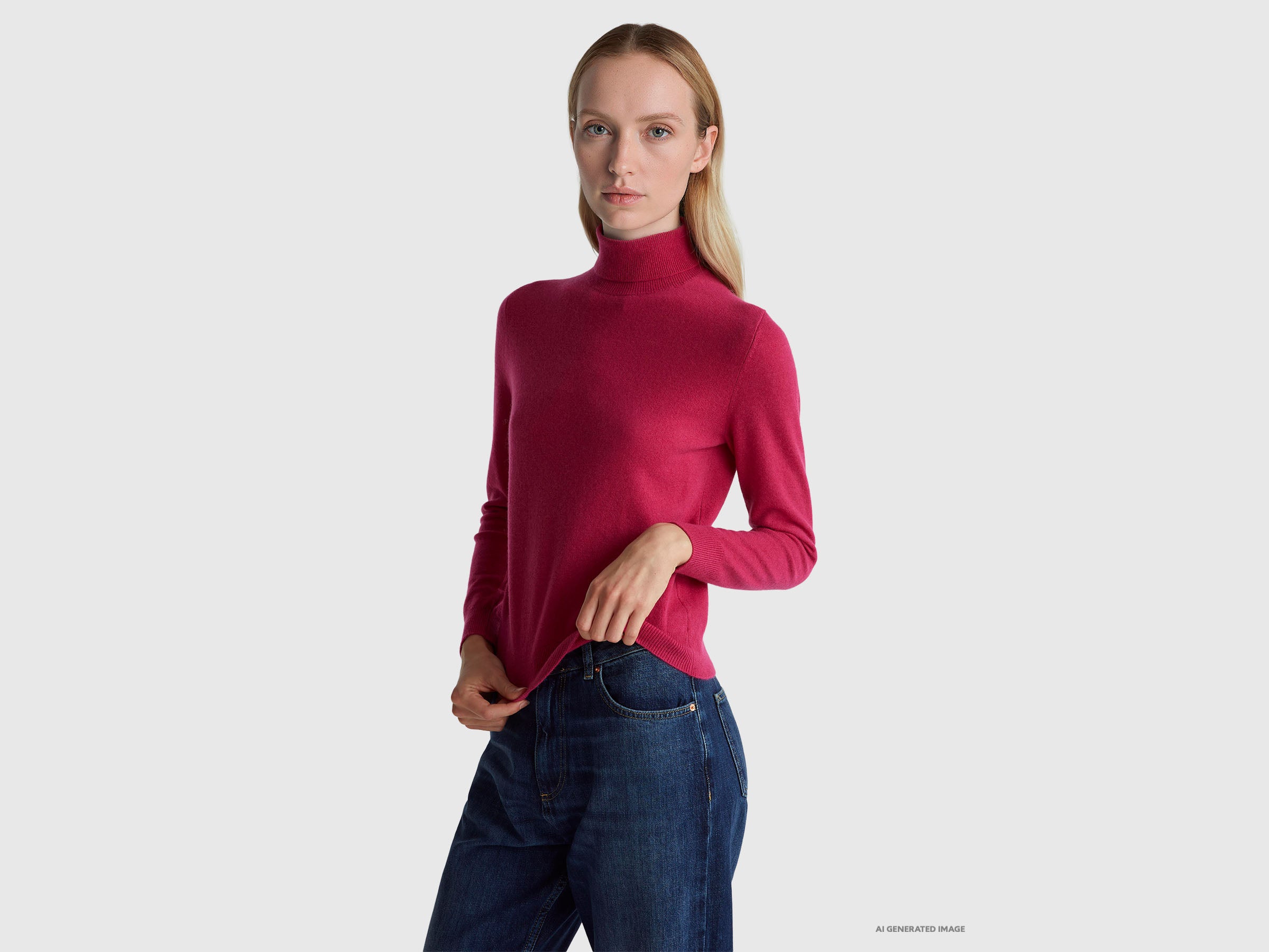 United Colors of Benetton Maglione dolcevita lana Merino fucsia