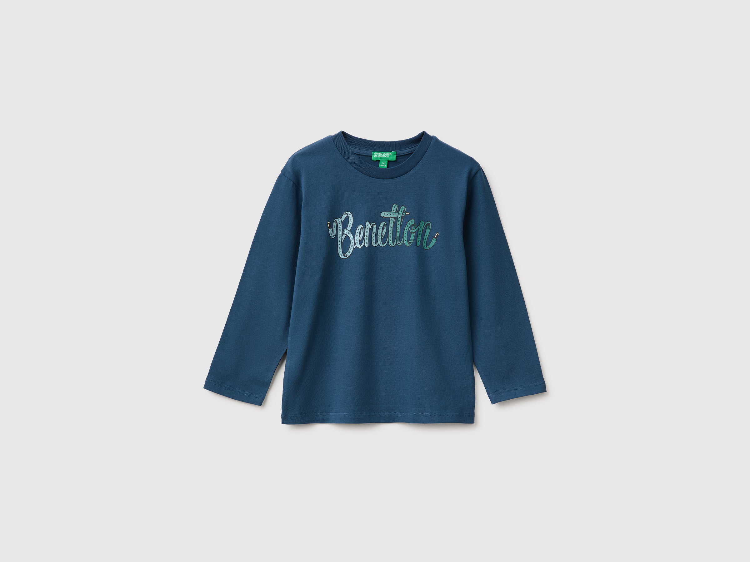 United Colors of Benetton Maglia Manica Lunga Stampa Logo Cotone Bio