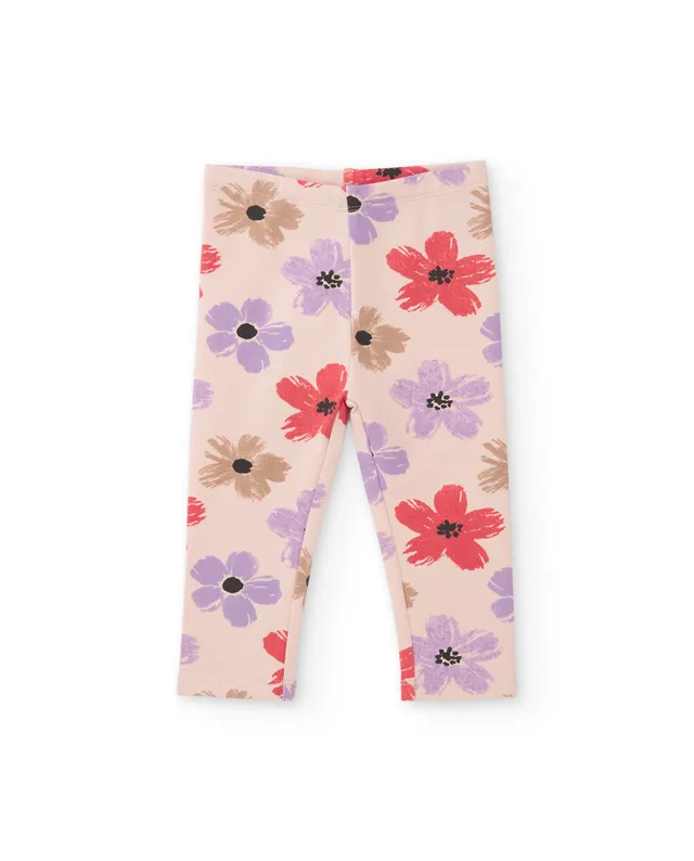 TucTuc Leggings felpa bambina beige con stampa floreale