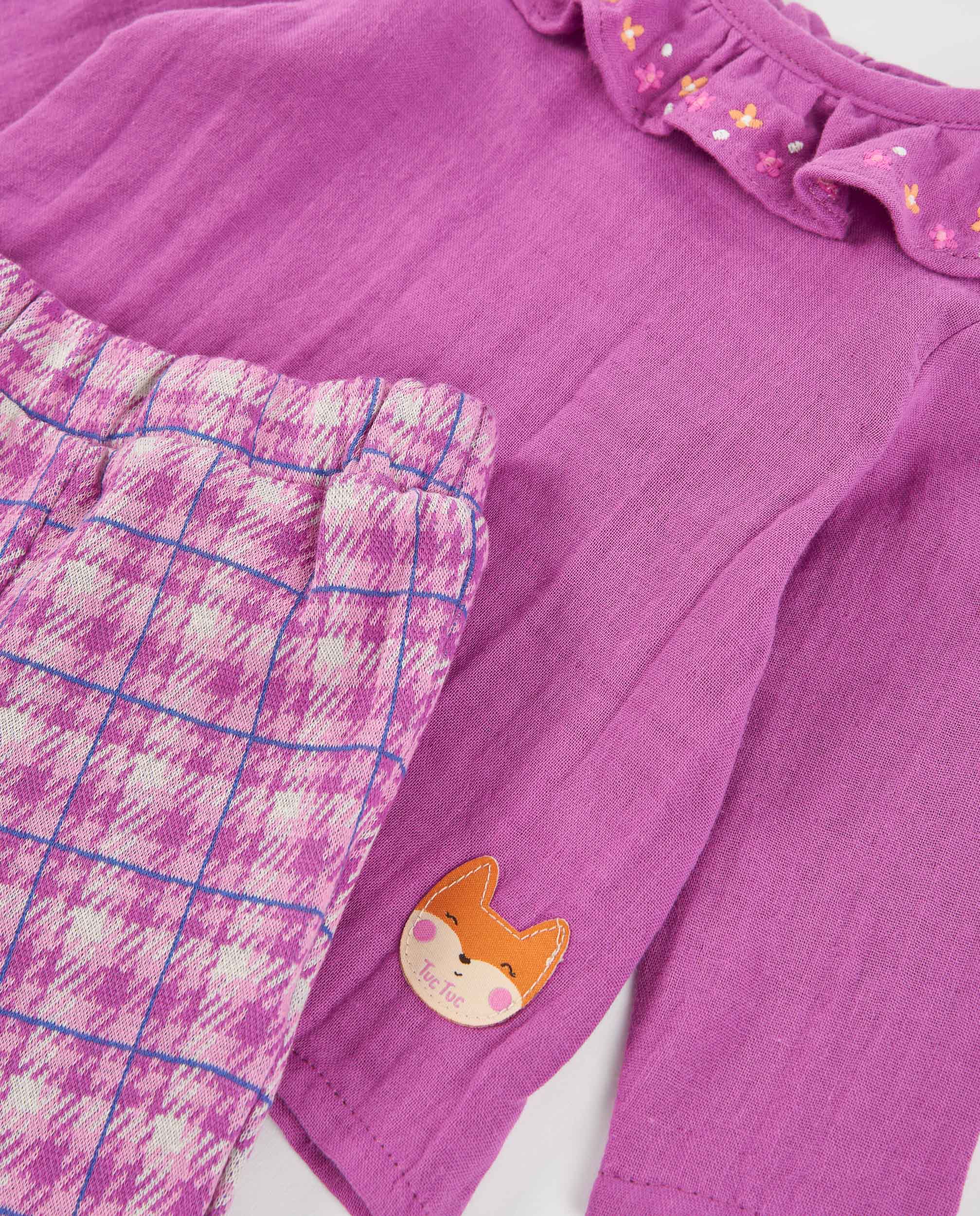 TucTuc Completi Neonata Viola 0-24M Blusa Volant+Quadri