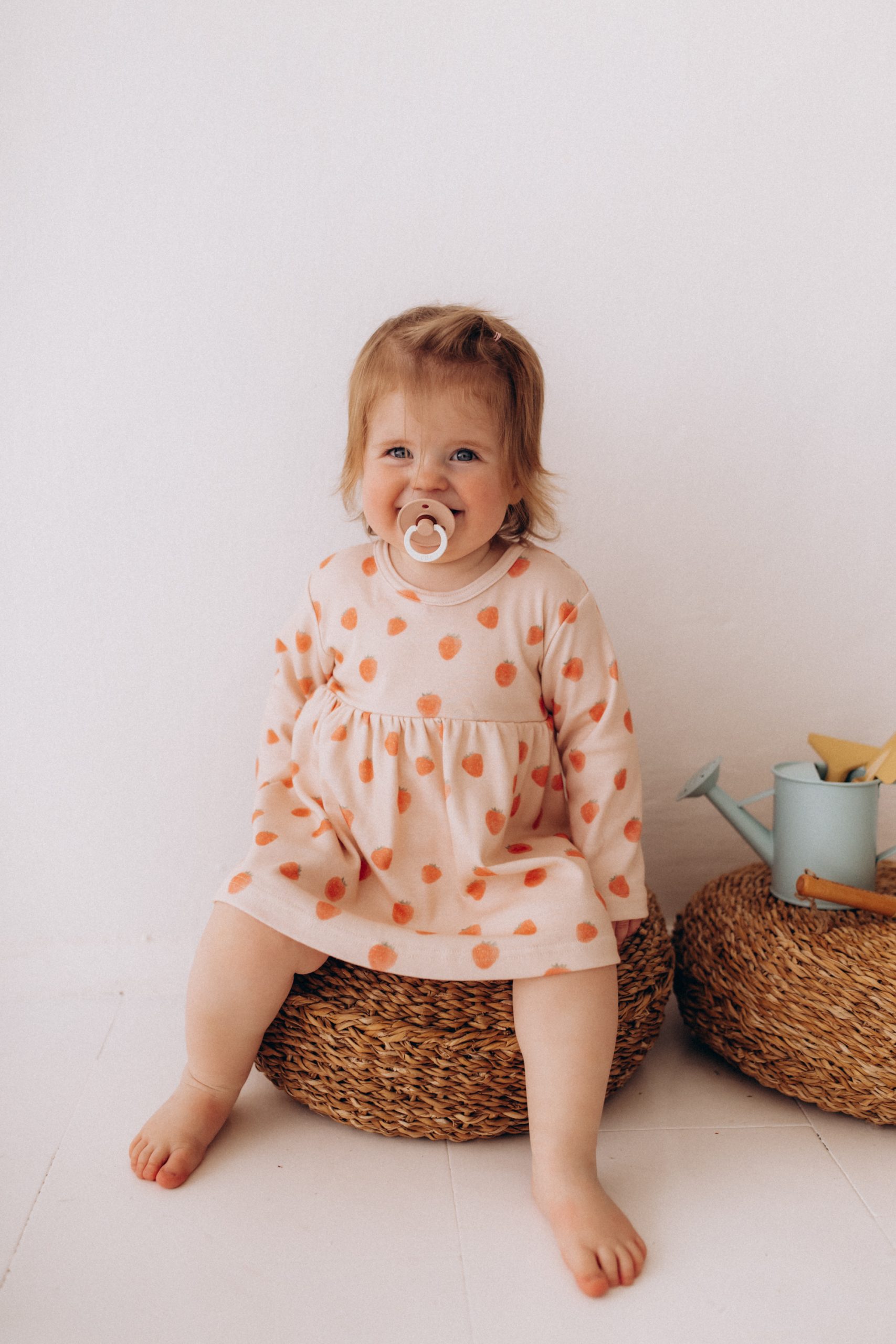 Woolly Organic Longsleeve Baby Dress body vestito fragole bio
