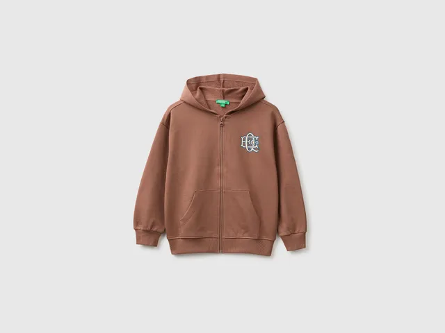 United Colors of Benetton Felpa con Cappuccio Zip Cotone Stampe