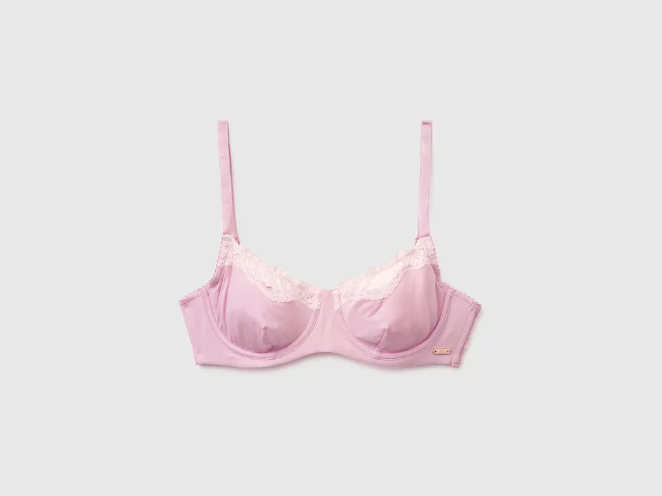 Benetton Reggiseno Seta Pizzo Coppa C Taglia 3C