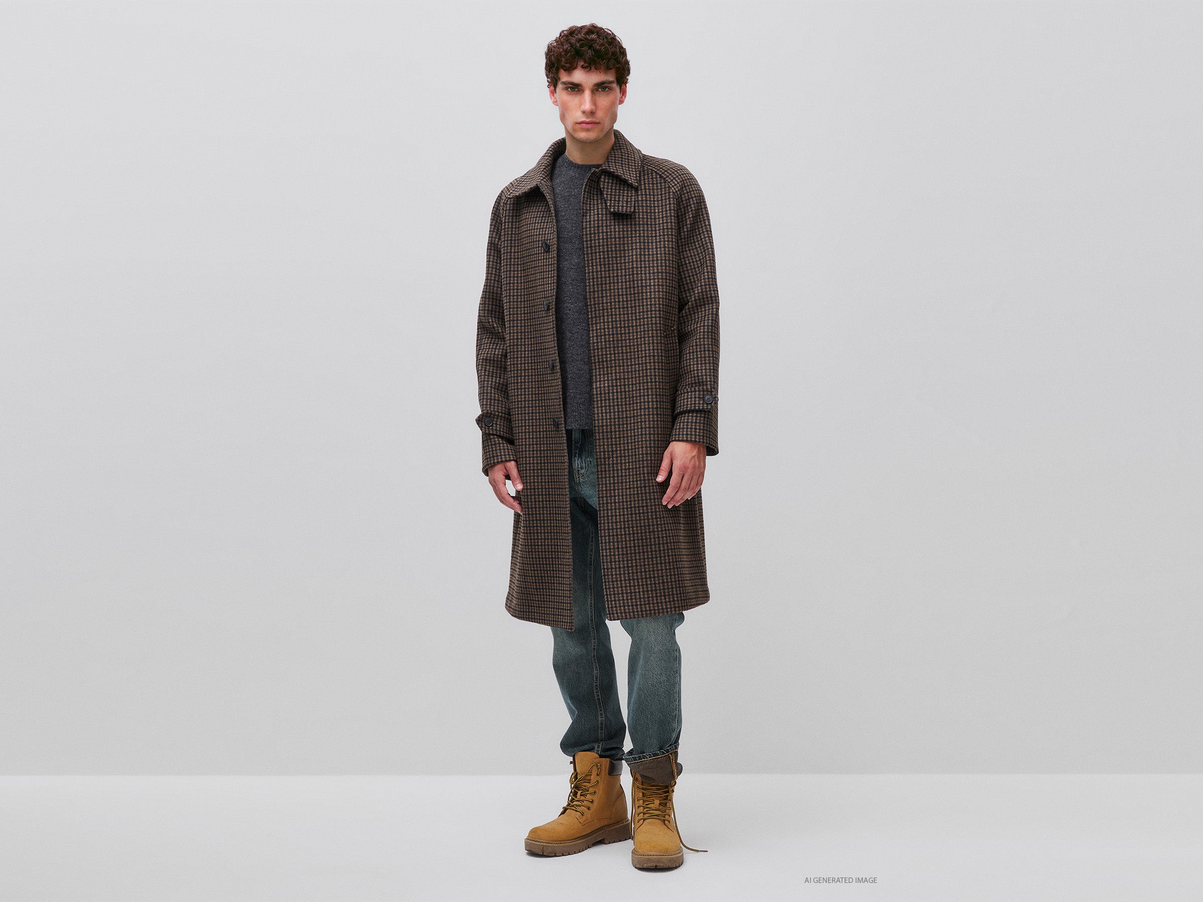 United Colors of Benetton cappotto lungo quadri misto lana 50
