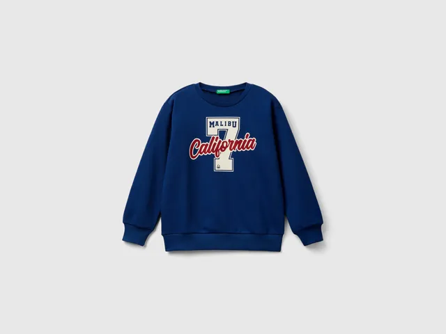 Benetton Sweatshirts felpa girocollo cotone stampa frontale taglia L