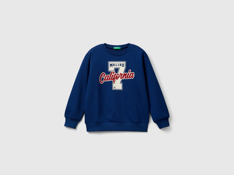 Benetton Sweatshirts felpa girocollo cotone stampa frontale taglia L