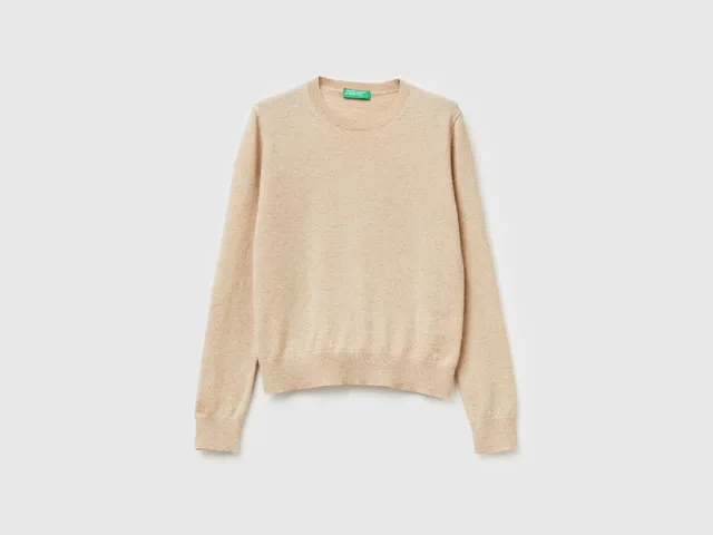 Benetton maglione cashmere beige girocollo taglia S