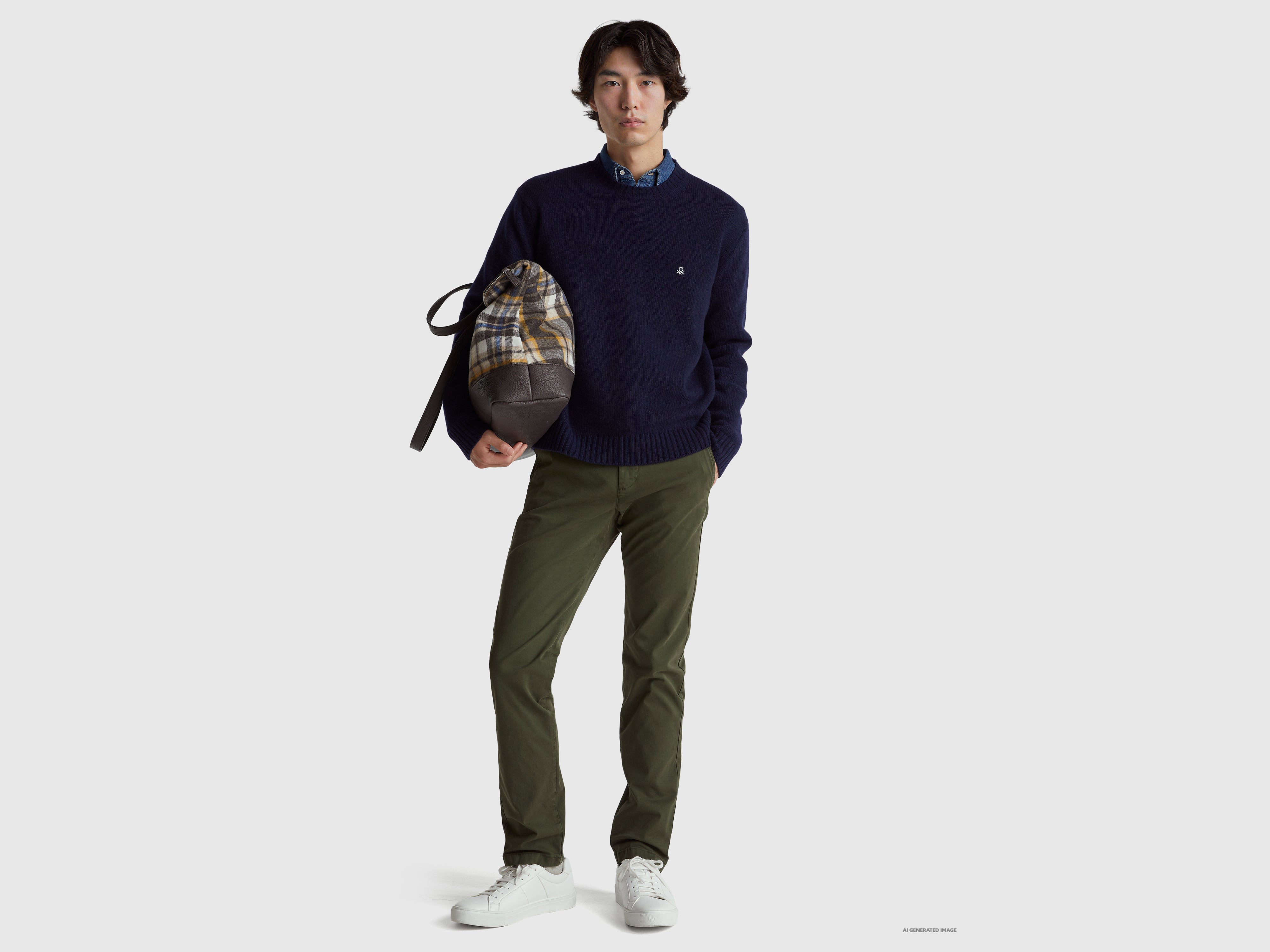 United Colors of Benetton maglione misto lana girocollo logo