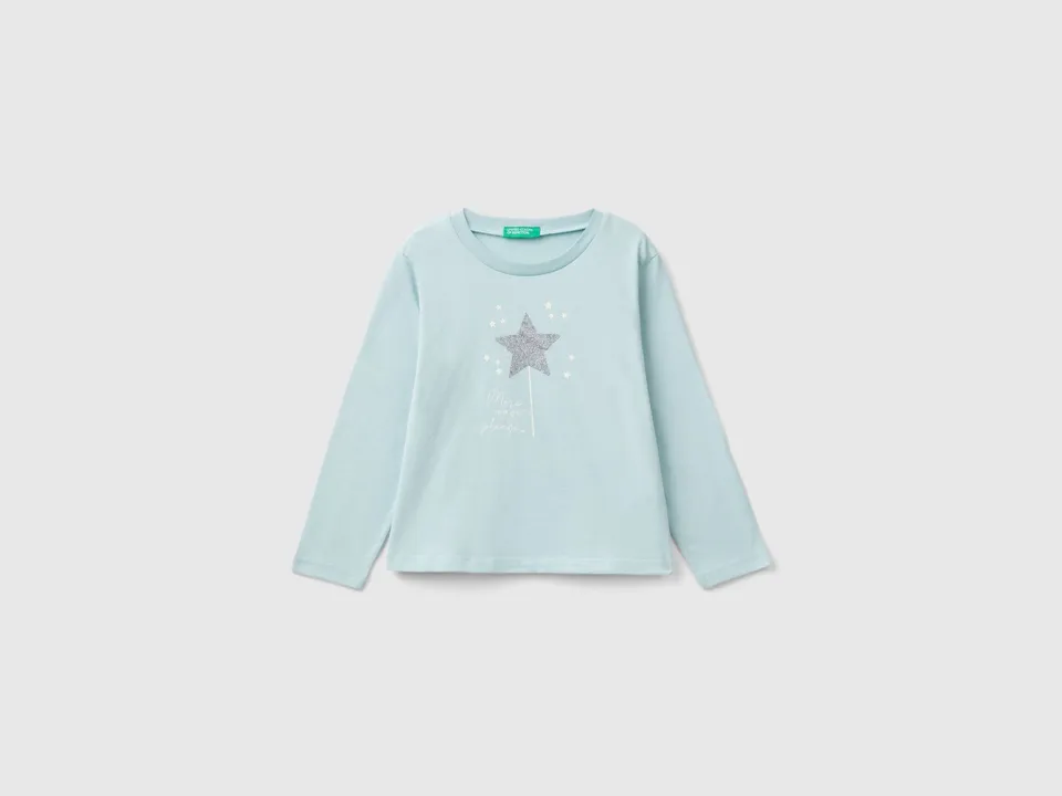 United Colors of Benetton T-shirt Glittery Print bimba cotone