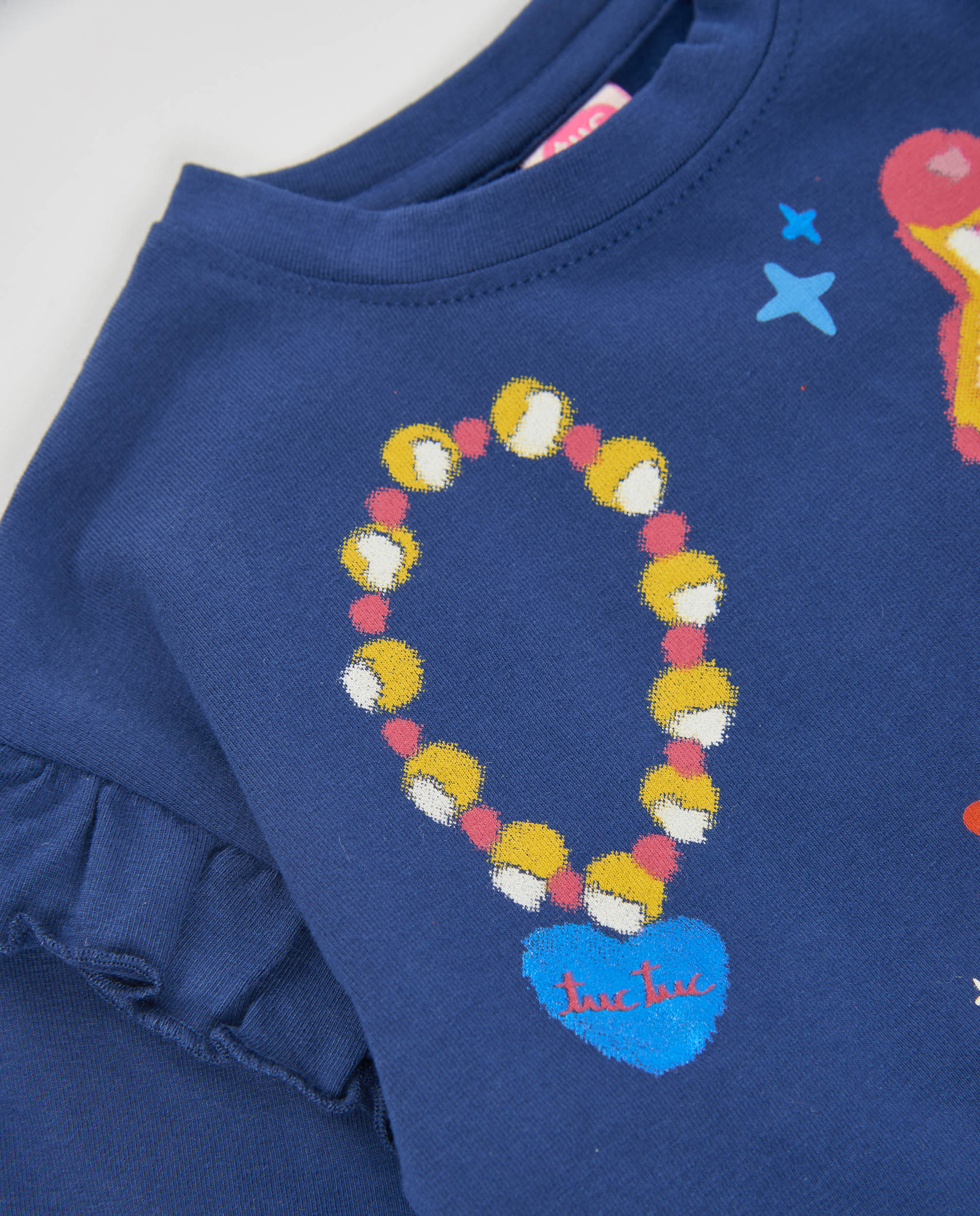 TucTuc Magliette T-Shirt Bambina Blu Navy Stampa Gatto