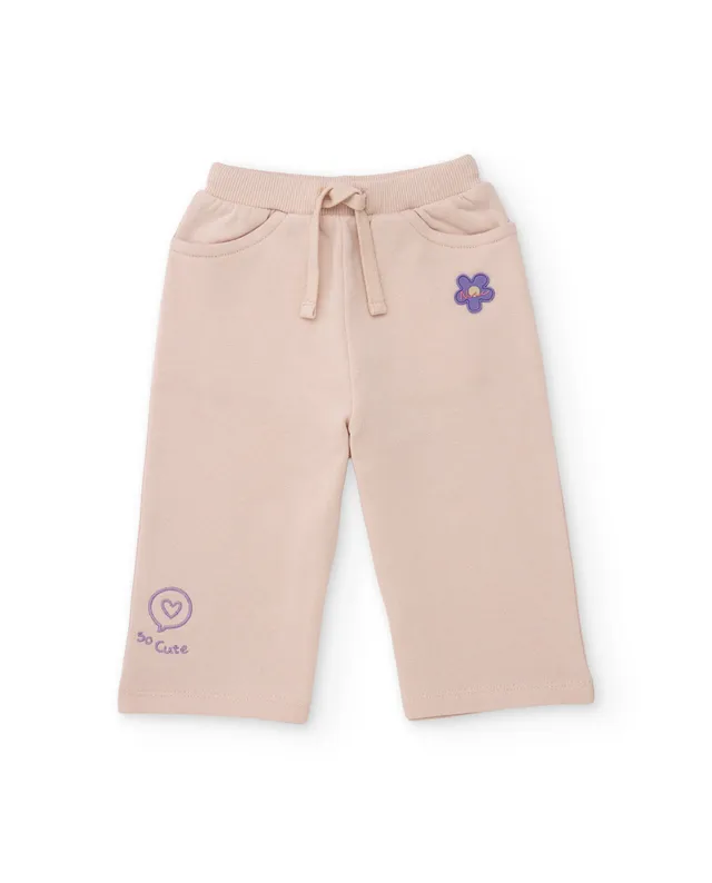 TucTuc Pantaloni Felpa Bambina Beige Ricamo Fiore