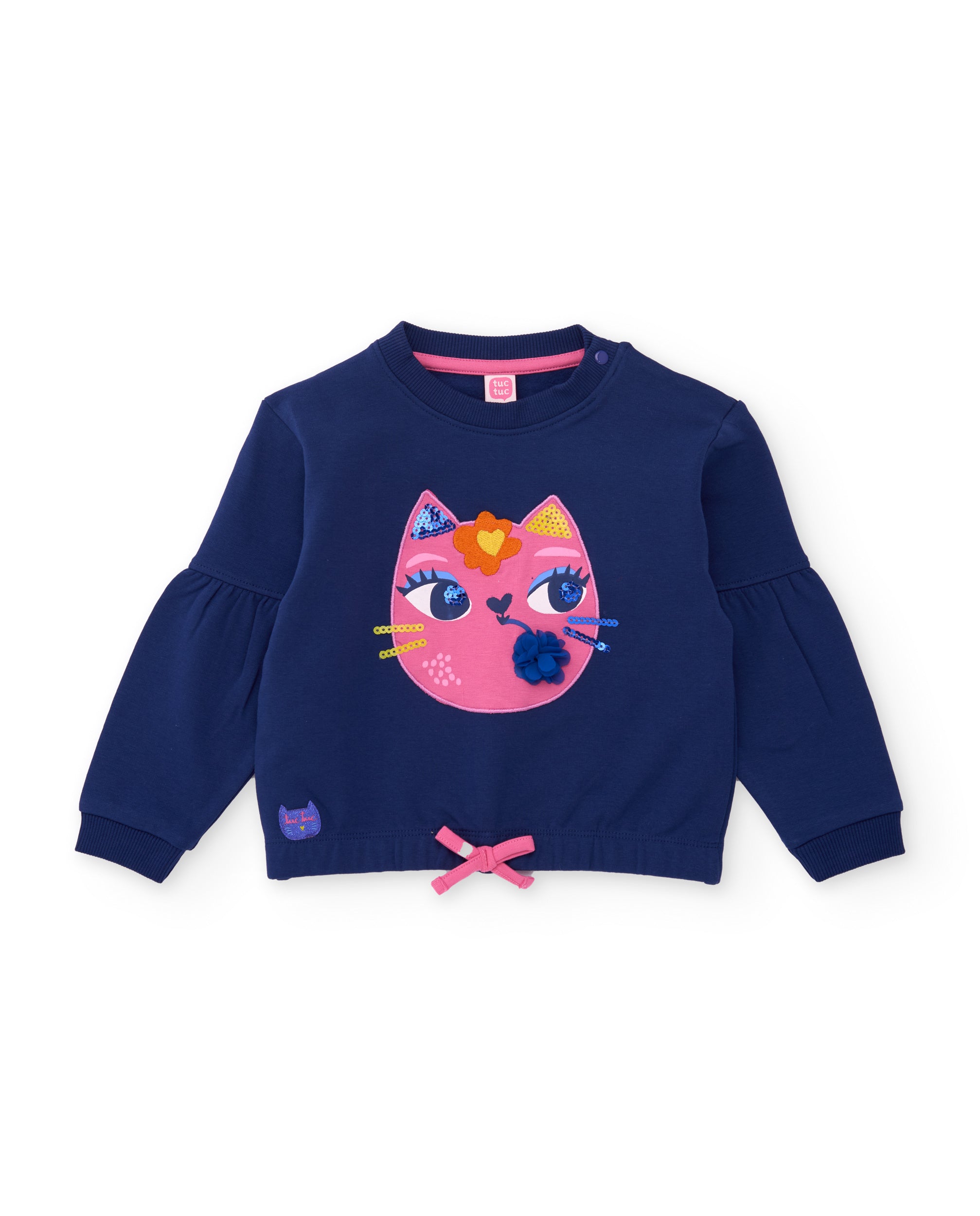 TucTuc Felpe stampa gattino felpa bambina blu marino morbida