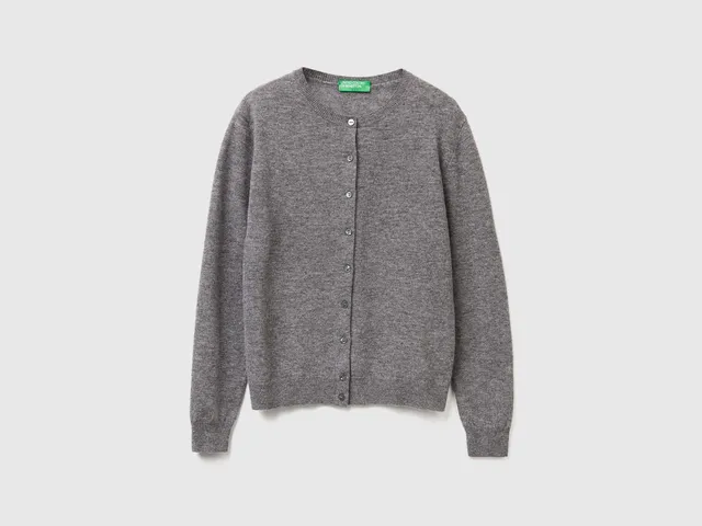United Colors of Benetton Cardigan Grigio Topo Lana Merino Taglia M
