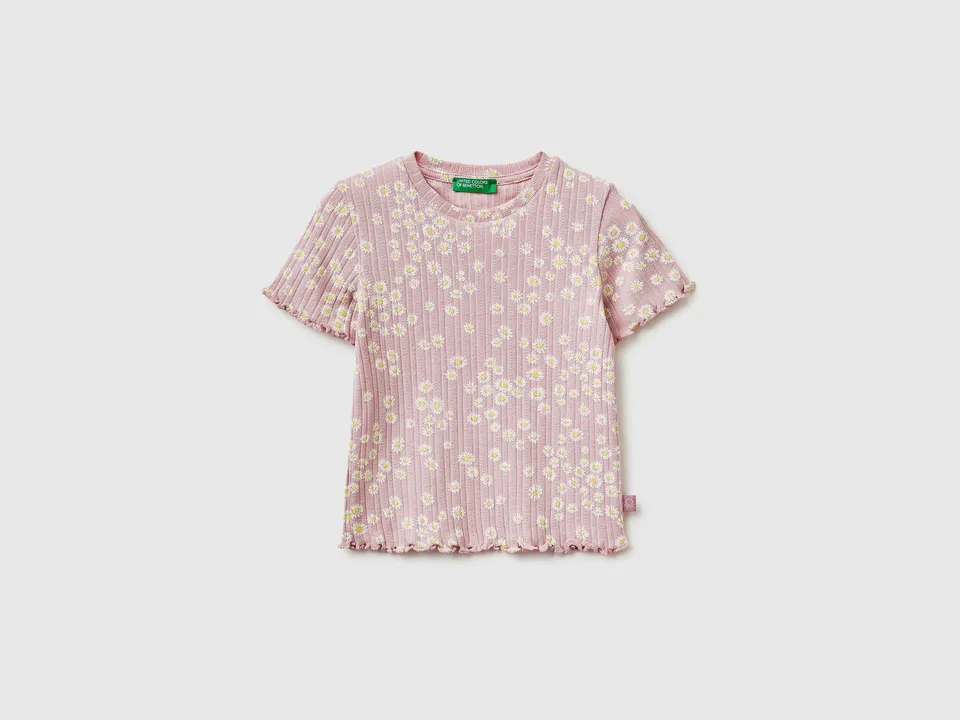 United Colors of Benetton T-shirt Bimba Cotone a Coste Fantasia