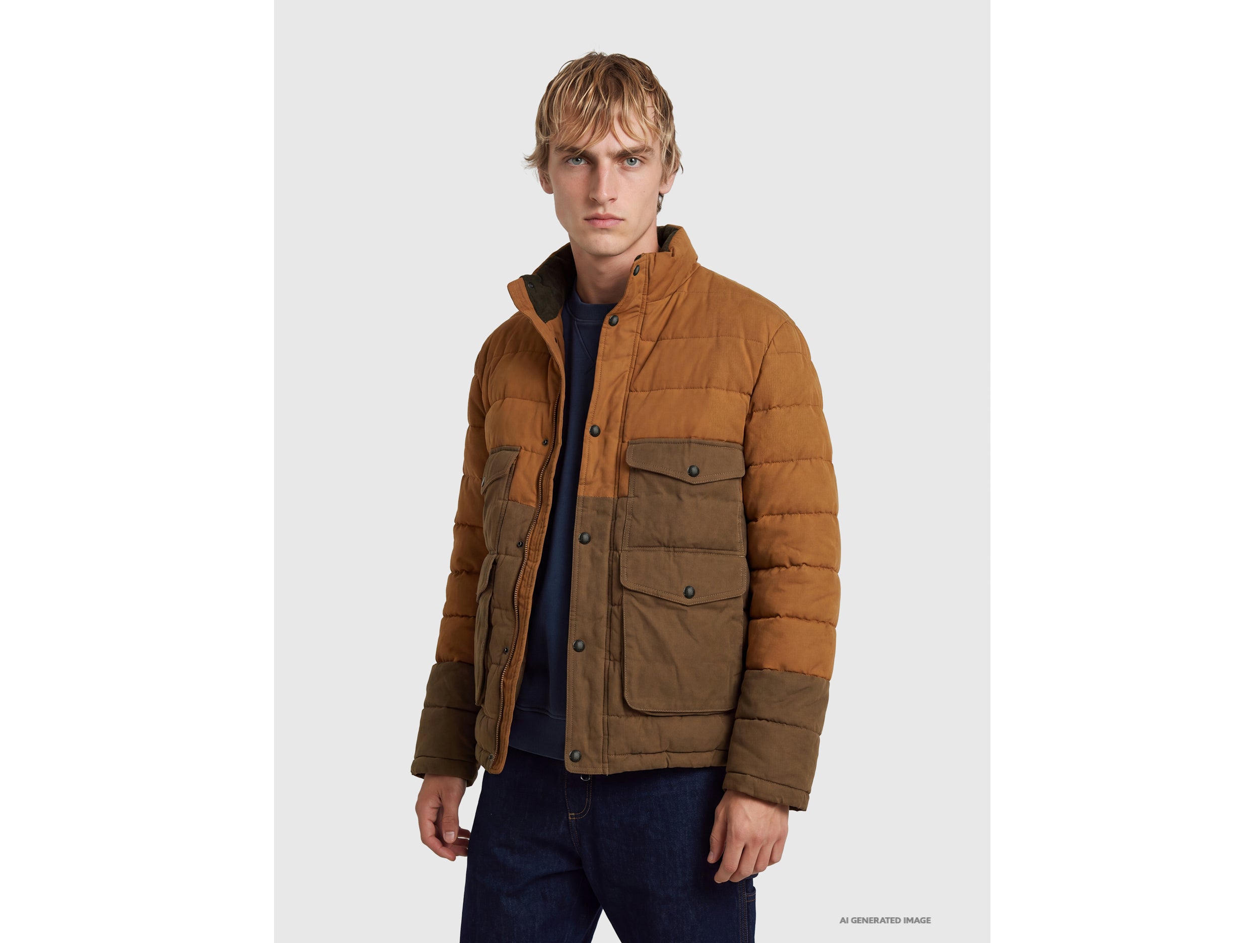 Benetton Giacca Pesante Trapuntata Nylon Cotone Velluto