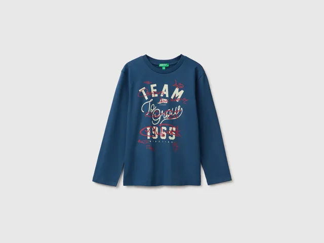 Benetton T-shirt manica lunga cotone bio stampa S