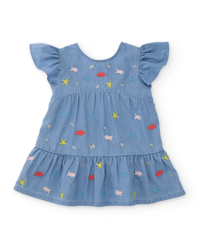 TucTuc Vestiti Vestito Denim Bambina Blu Ricami Mare