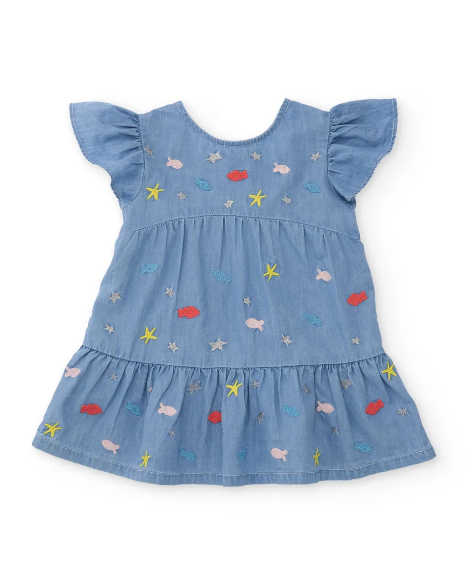 TucTuc Vestiti Vestito Denim Bambina Blu Ricami Mare
